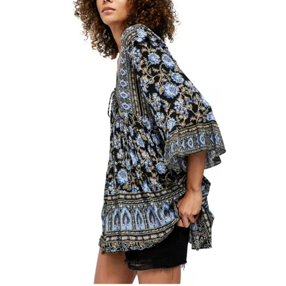 Free People Paisley Bell Sleeve Moonlight Tunic Top  Size M